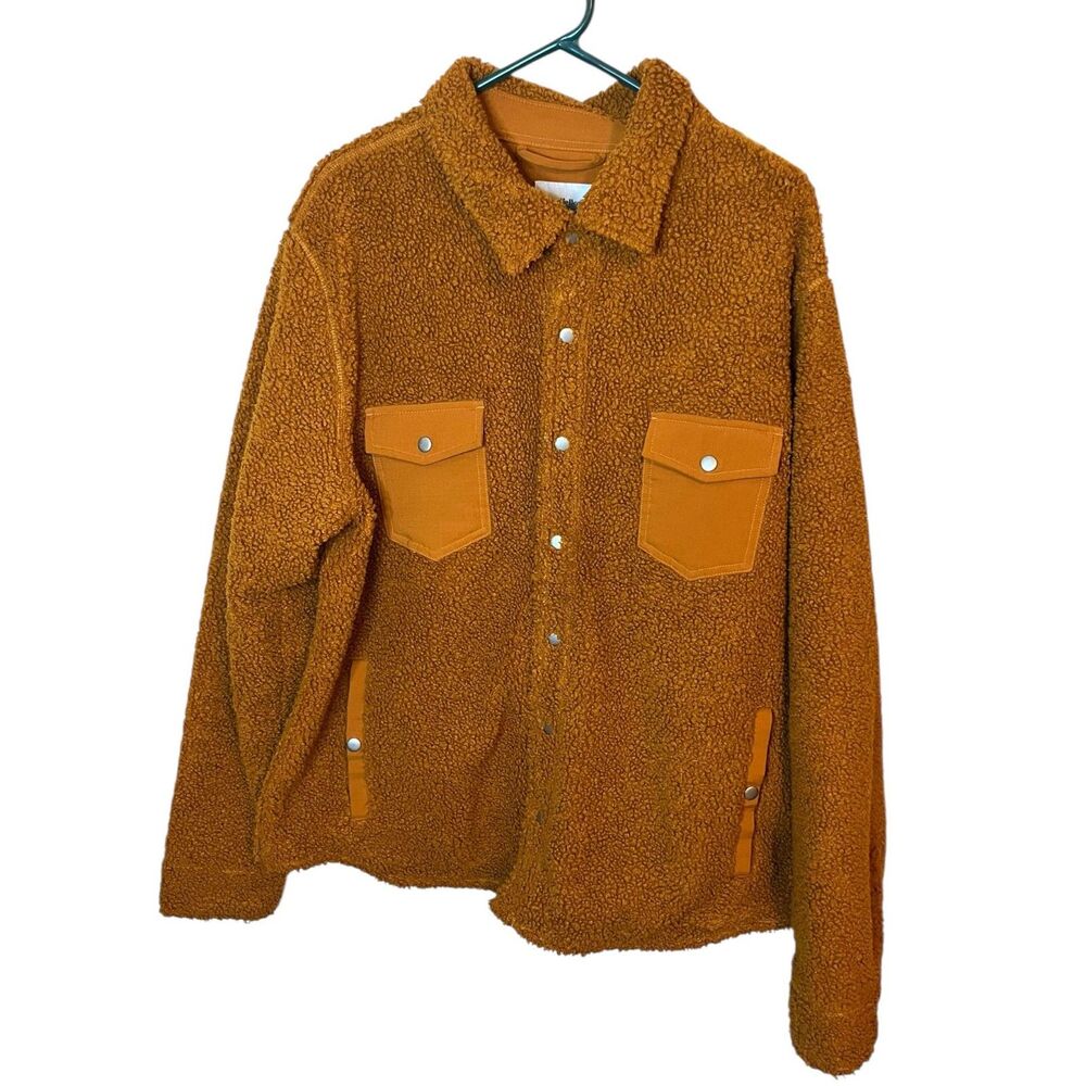 Goodfellow & Co Mens XL Rust Orange Sherpa Lined Snap Front Canvas Shirt